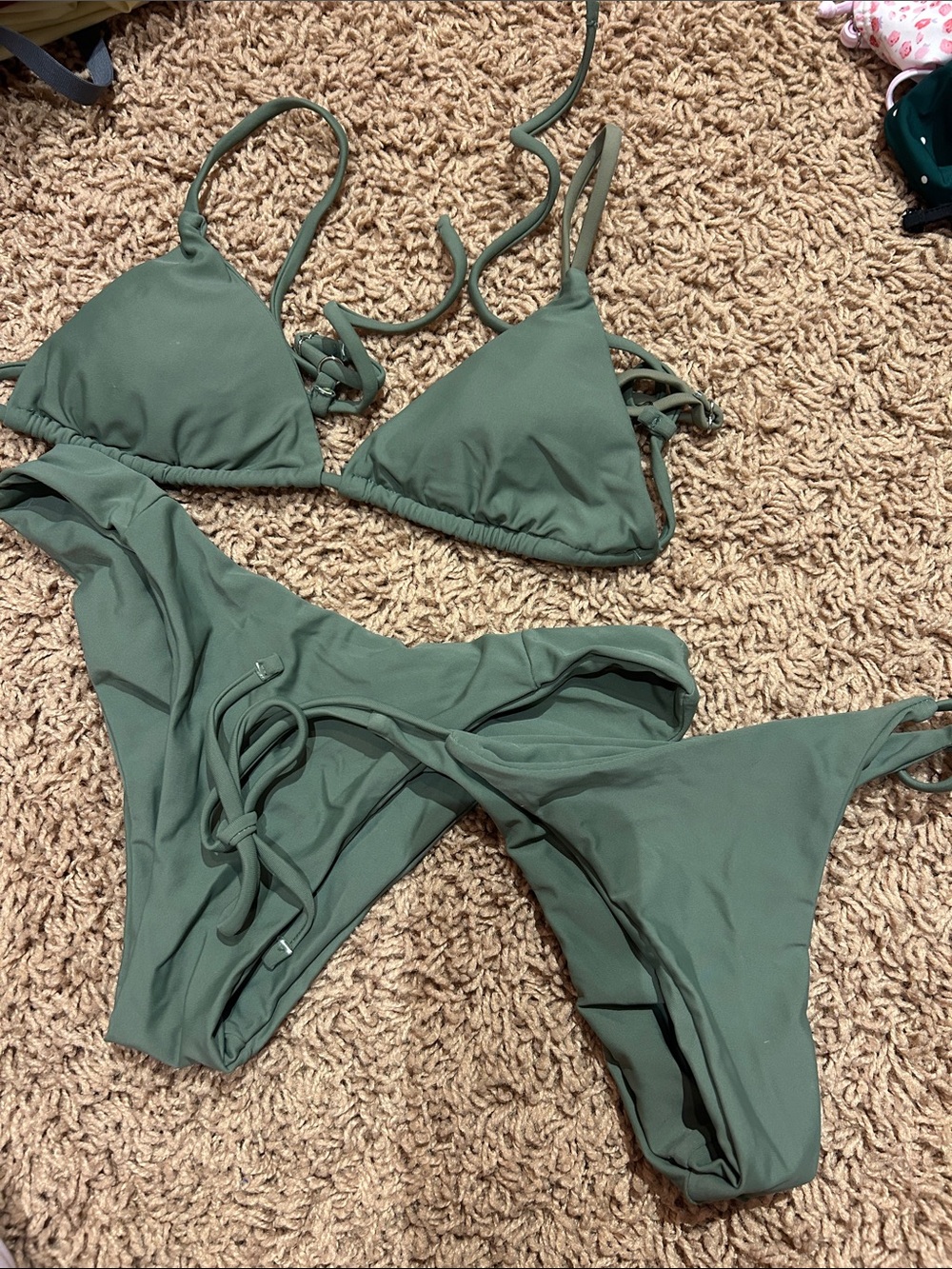 Olive Green Triangle Bikini Set - Women Swim 3 piece set!